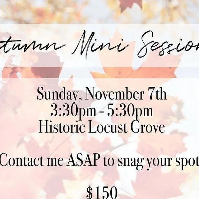 Autumn and Holiday mini sessions are officially available to book!! 📸

If you're looking for fall vibes during 🍂 PEAK FALL FOLIAGE 🍂, book a session on Sunday, November 7th at the beautiful Locust…